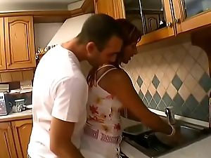 Young stud licks  and drills brunettes wet pussy on kitchen counter