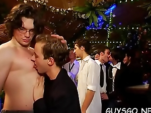 Men only party turns into a profligate gay orgy with ripped studs
